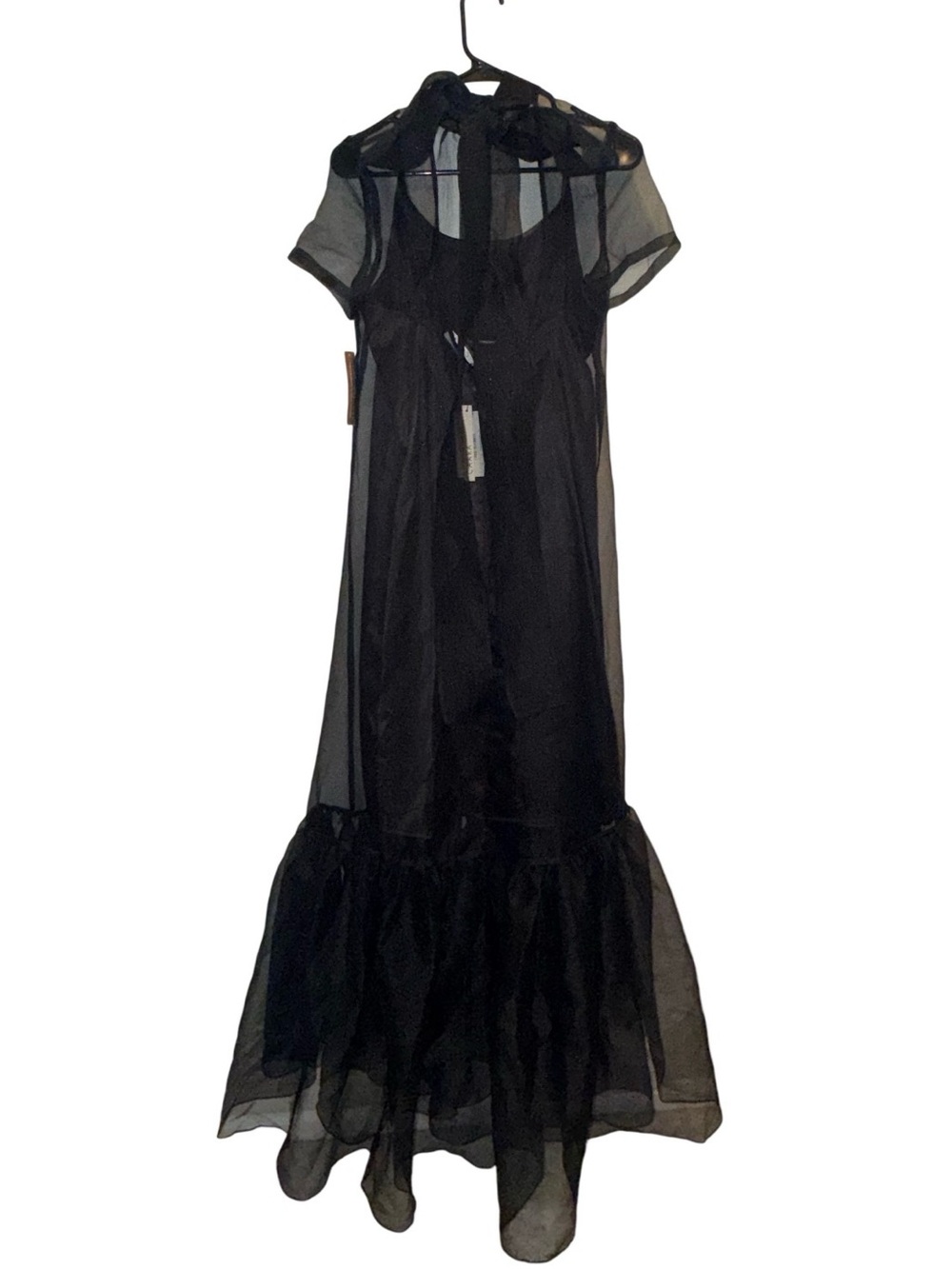 NEW Few Moda Caara Black Melody Sheer Organza Overlay Maxi Dress Back Bow - Picture 3 of 13